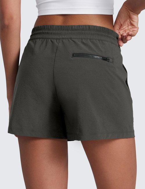 CRZ YOGA High Waisted Hiking Shorts for Women 3" - Water Resistant Cargo for Athletic Travel Outdoor with Zip Pockets Arbor Olive Large
