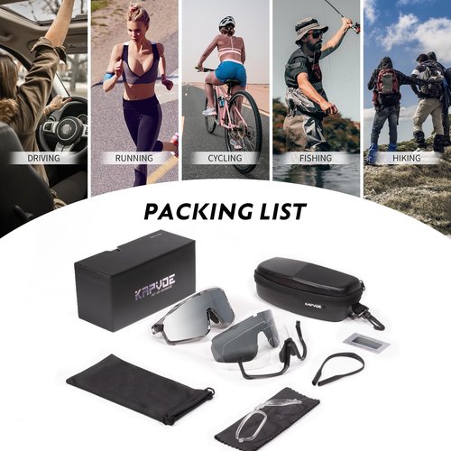 KAPVOE Polarized Cycling Glasses Men Women Mountain Bike Sunglasses MTB Glasses TR90 Sport Glasses Biking Sunglasses Bicycle Riding Goggles Road Cycling Sunglasses Running Golf Cycle Glasses Silver