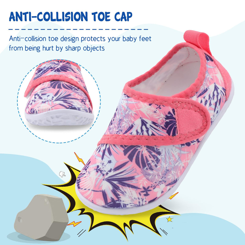 LeIsfIt Boys Girls Water Shoes Kids Aqua Socks Toddler Quick-Dry Swimming Shoes Non-Slip Summer Shoe for Beach Pool Surf, Pink Pattern, 10 Toddler