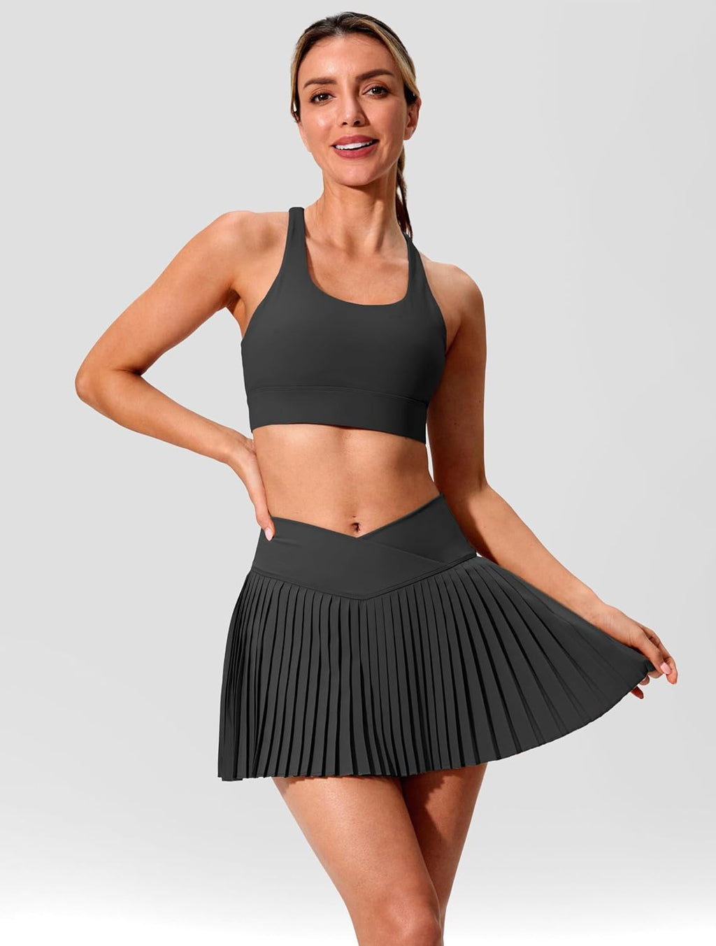 SANTINY Women's Pleated Tennis Skirt - High Waisted, Lightweight Golf Skorts with Pockets