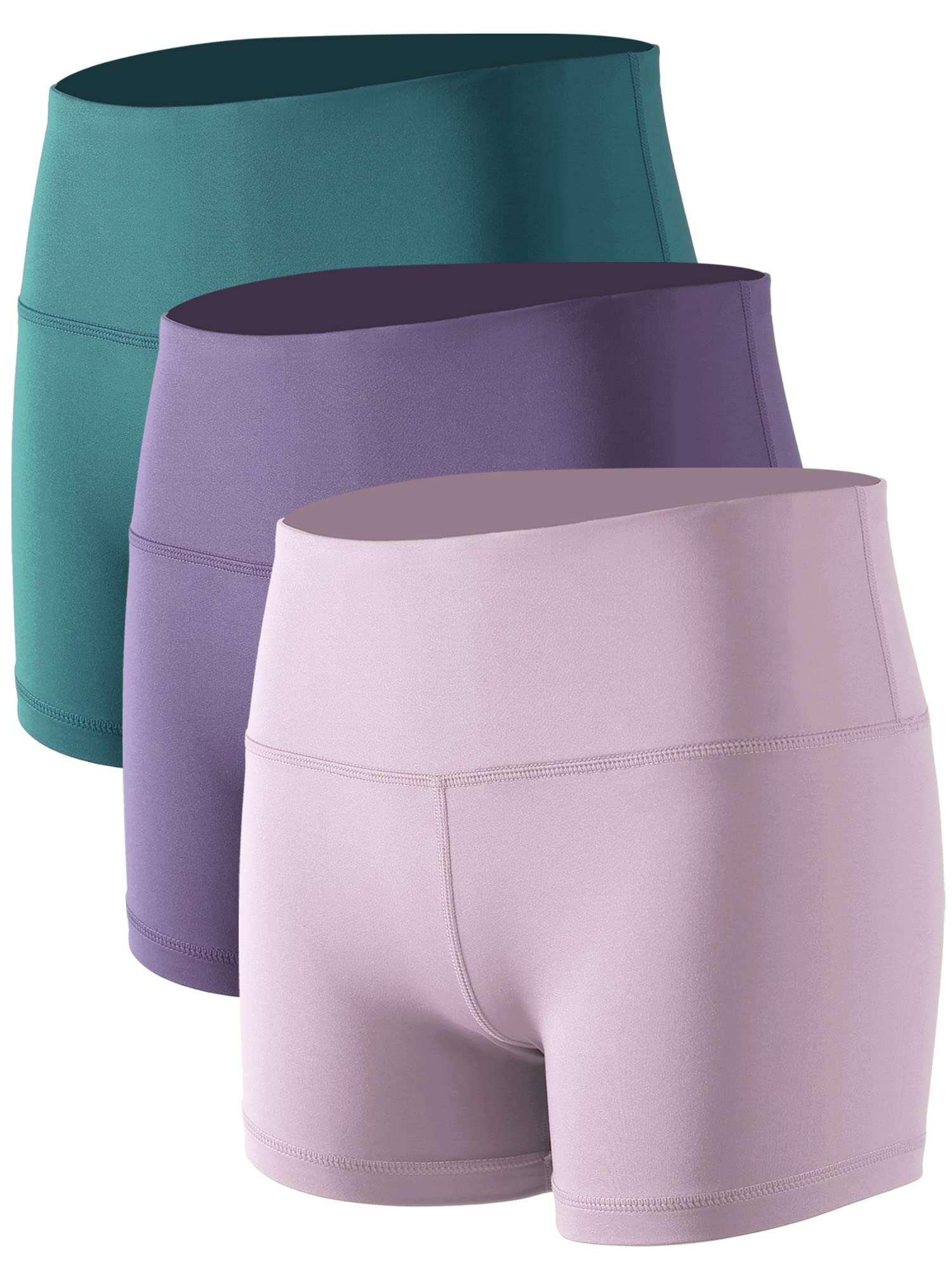 CADMUS Women's High-Waisted Spandex Athletic Shorts for Yoga, Running, Volleyball, Cheer & Biker Shorts,3 Pack,05,Thistle & Lavender & Turquoise,Small