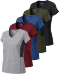 Real Essentials Women's Dry-Fit V-Neck Workout Tee - 5 Pack Yoga Tops (Plus Size Available)