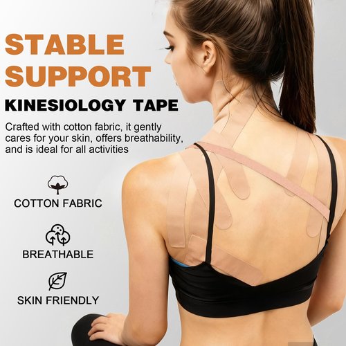 (2in X 131ft) TEAWO Kinesiology Tape Bulk Roll, Waterproof Hypoallergenic Latex-Free Sports Tape, Muscle & Joint Support for Athletes, Free Cut with Bonus Specialized Scissors (Beige)