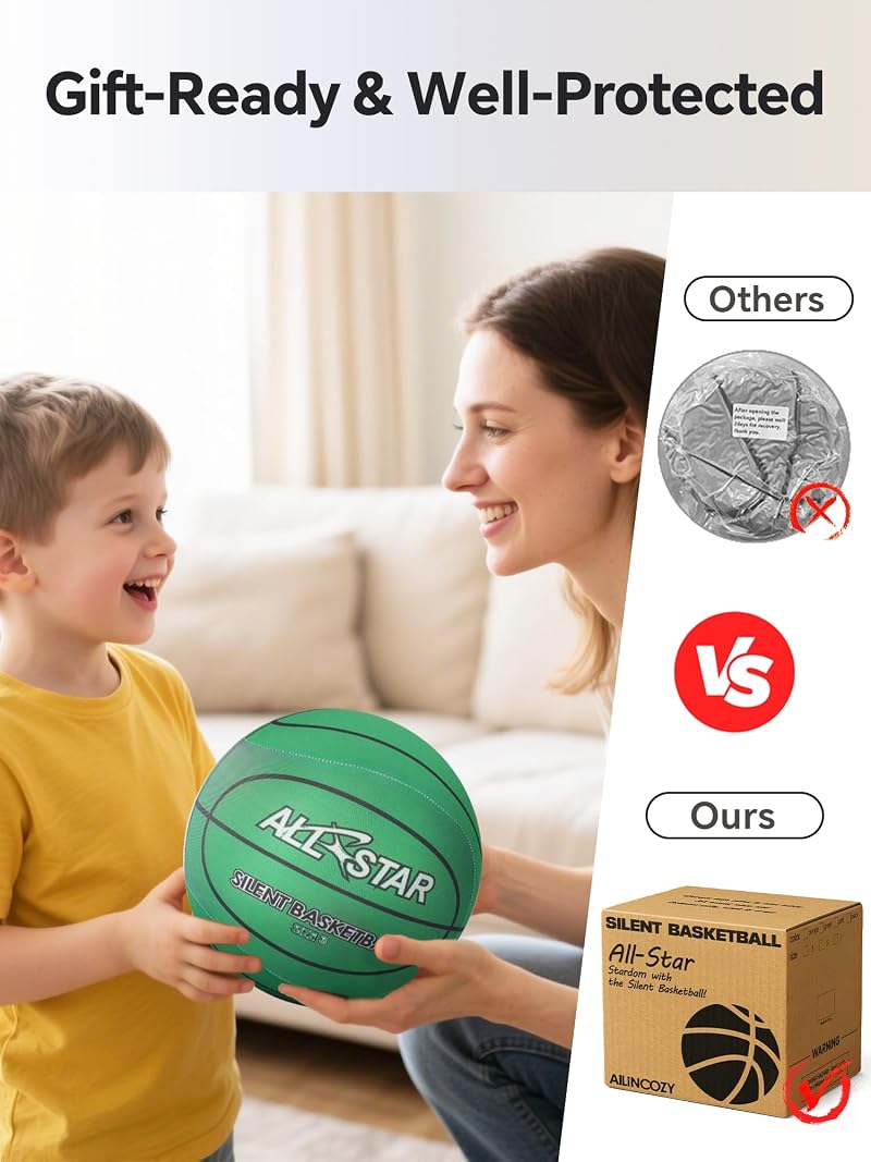 Green 18cm Silent Fabric-Covered Basketball - Noise-Free Indoor Training Ball