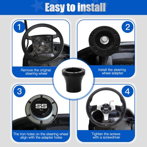 NOKINS EZGO Golf Cart Steering Wheel Adapter, EZGO Steering Wheel Adapter for EZGO TXT and EZGO RXV Models Wheel (Black)
