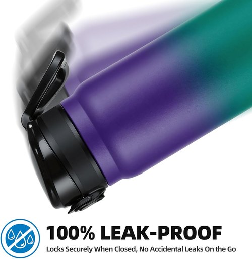 Fanhaw 20 Oz Insulated Stainless Steel Water Bottle - Leak-Proof Chug Lid | BPA-Free & Wide Mouth (Purple Green)