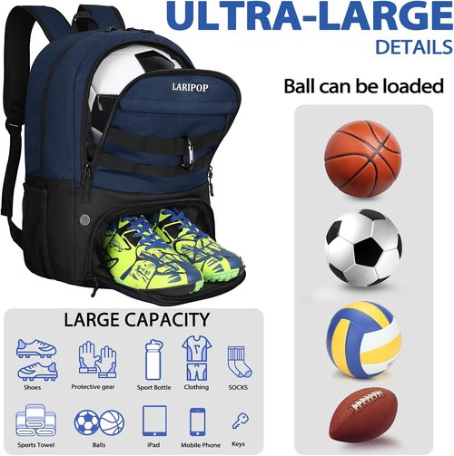 LARIPOP Soccer Backpack - Youth Sports Bag with Ball Holder & Shoe Compartment | Durable Design