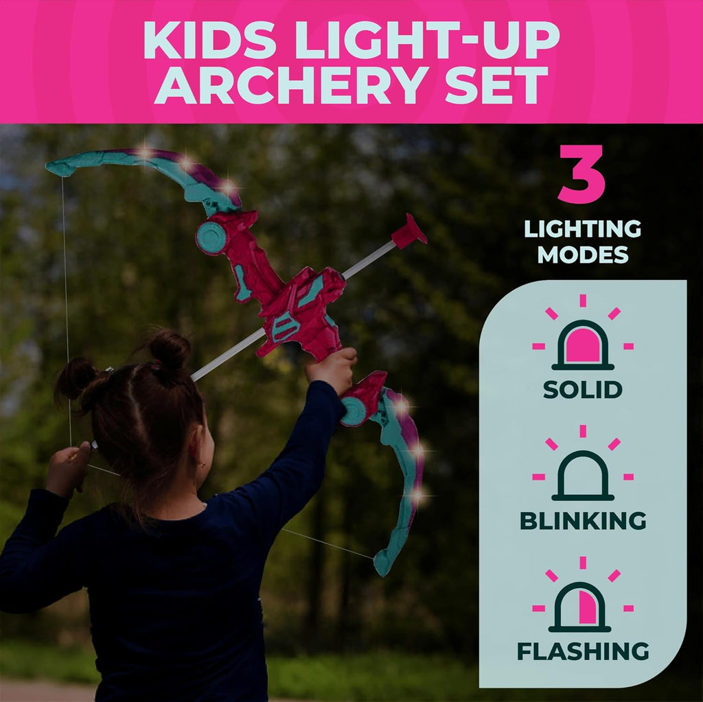 Toysery Kids Archery Set - LED Bow and Arrow Set for Ages 6-8, Includes 6 Arrows, Target & Quiver