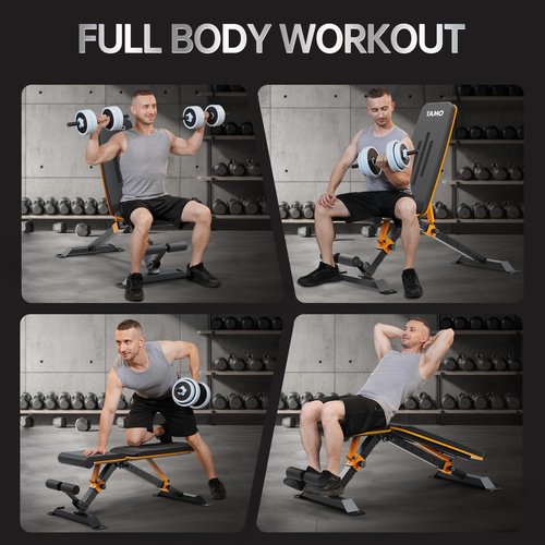 YAMO Adjustable Weight Bench for Full Body Workout, Foldable Workout Bench for Home Gym, Bench Press Strength Training, 800LB Weight Capacity, Incline Decline Flat Utility Workout Bench with Quick Folding Space Saving