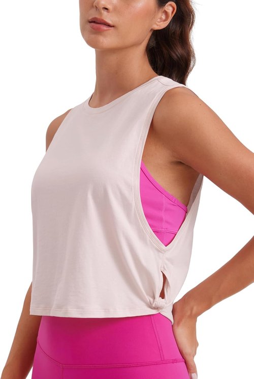 CRZ YOGA Pima Cotton Tank Tops for Women - Loose Fit Sleeveless Workout Shirts | Athletic Gym Crop