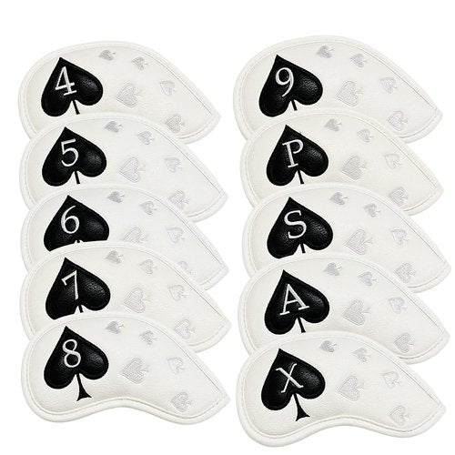 Golf Iron Head Covers 10 Pack #4-9 Pw, Sw, Aw, Xw Iron Covers Headcovers, White Synthetic Leather Golf Club Protector Designed to Fits All Golf Iron Clubs Titleist Callaway Ping Taylormade