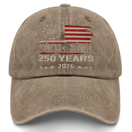 U.S. 250th Anniversary Embroidered Baseball Cap – 250 Years of Freedom 1776-2026 Patriotic Hat in Khaki