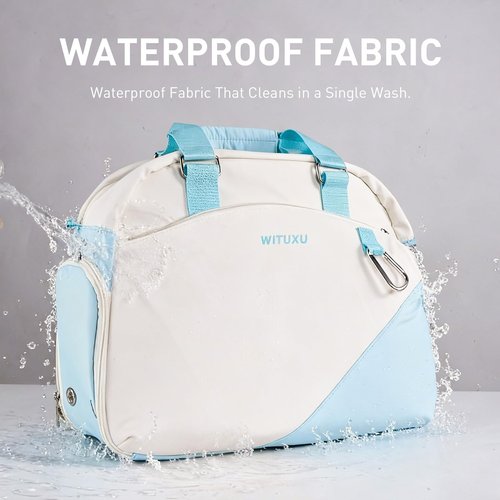 WITUXU Pickleball Bag for 2 Paddles with Ventilated Shoe Compartment & Wet-Dry Pocket, Holds 4 Balls, Waterproof Material, Gift for Women Pickleball Players (Blue&off-white)