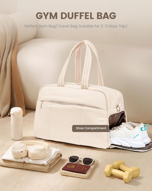 LOVEVOOK Travel Duffel Bag - Water-Resistant Gym Bag with Shoe Compartment & Wet Pocket - Stylish Weekender