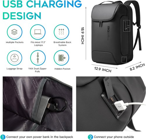 BANGE Anti-Theft Backpack with USB Charging Port for Men, 17.3 Inch Business Laptop Backpack, TSA Approved Lock & Waterproof Zippers, Large Travel Computer Bag