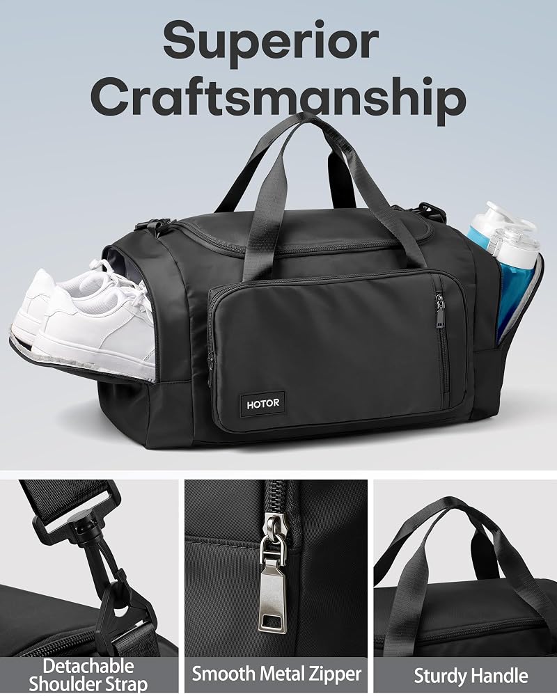 HOTOR Gym Duffle Bag with Shoe Compartment – 20.5" x 11" x 10.6" (Black, Variation: Black+20.5" x 11" x 10.6")