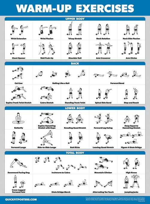 Palace Learning 4 Pack - Cable Machine Workout Posters Volume 1 & 2 + Stretching Exercises + Warm Up Exercises (LAMINATED, 18" x 24")