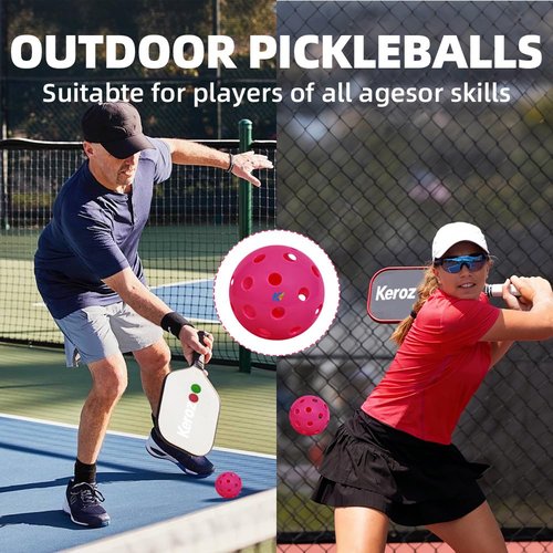 Kerozoo Neon Pink Pickleball Balls Outdoor Indoor 40 Holes -TPE Material Durable High Bounce USAPA Approved - True Flight Tournament Pickleballs - 12Pack - Gifts for Dad, Mom, Players, and Friends