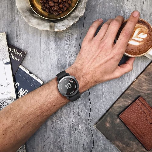 ANCOOL Compatible with Garmin Fenix 5X/6X/7X Band, 26mm Easy-fit Soft Watch Band Replacement for Fenix 5X Plus/Fenix 6X/Fenix 6X Pro/Tactix Charlie/Descent MK2 (Black/Grey)
