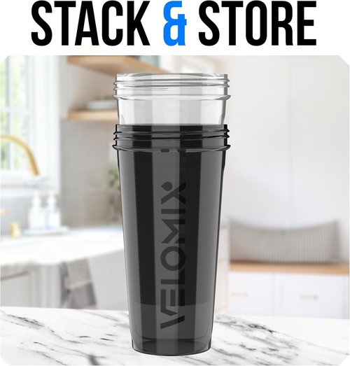 **VELOMIX Protein Shaker Bottles - 28 oz Leak Proof with 2x Wire Whisk | 2 Pack (Black/Transparent)**