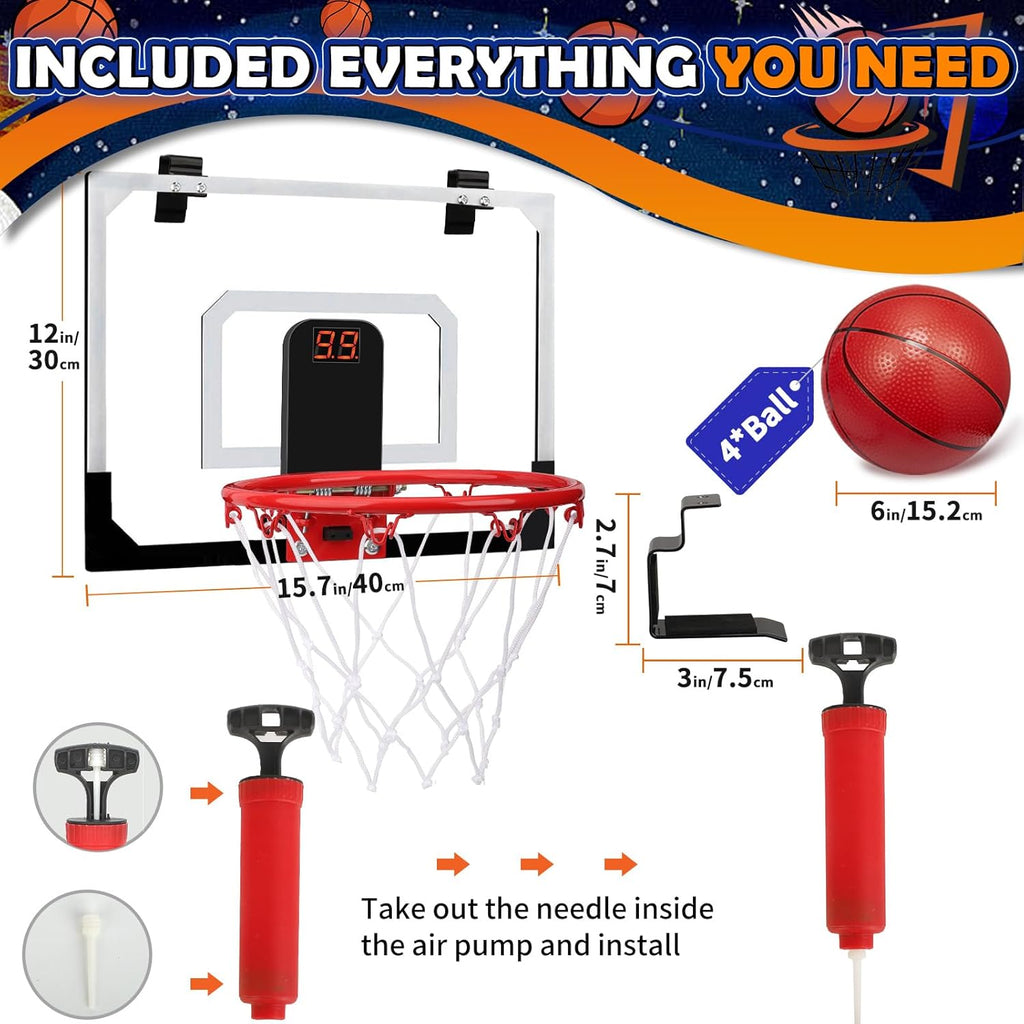 Skiennix Mini Basketball Hoop Set - Indoor Wall-Mount Basketball Goal with 4 Toddler Balls | Fun for Kids & Adults
