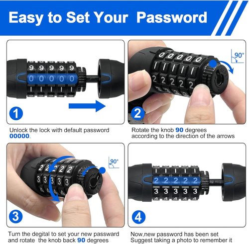 NDakter Heavy Duty Bike Lock - 5 Digit Combination Anti-Theft Chain Lock | 2.62-6Ft Length, High Security