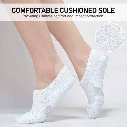 FAYBOX No Show Socks - Women's Cushioned Low Cut Invisible Footies | 6 Pairs for Running & Gym
