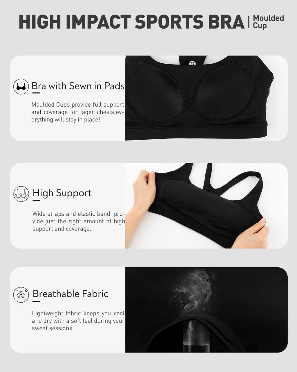 RUNNING GIRL Sports Bra - High Support Racerback Design | Grey Moulded Cup for Maximum Comfort