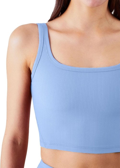 Chilylori Women's Seamless Sports Bra - Ribbed Longline Crop Top with Medium Support | Workout Essential