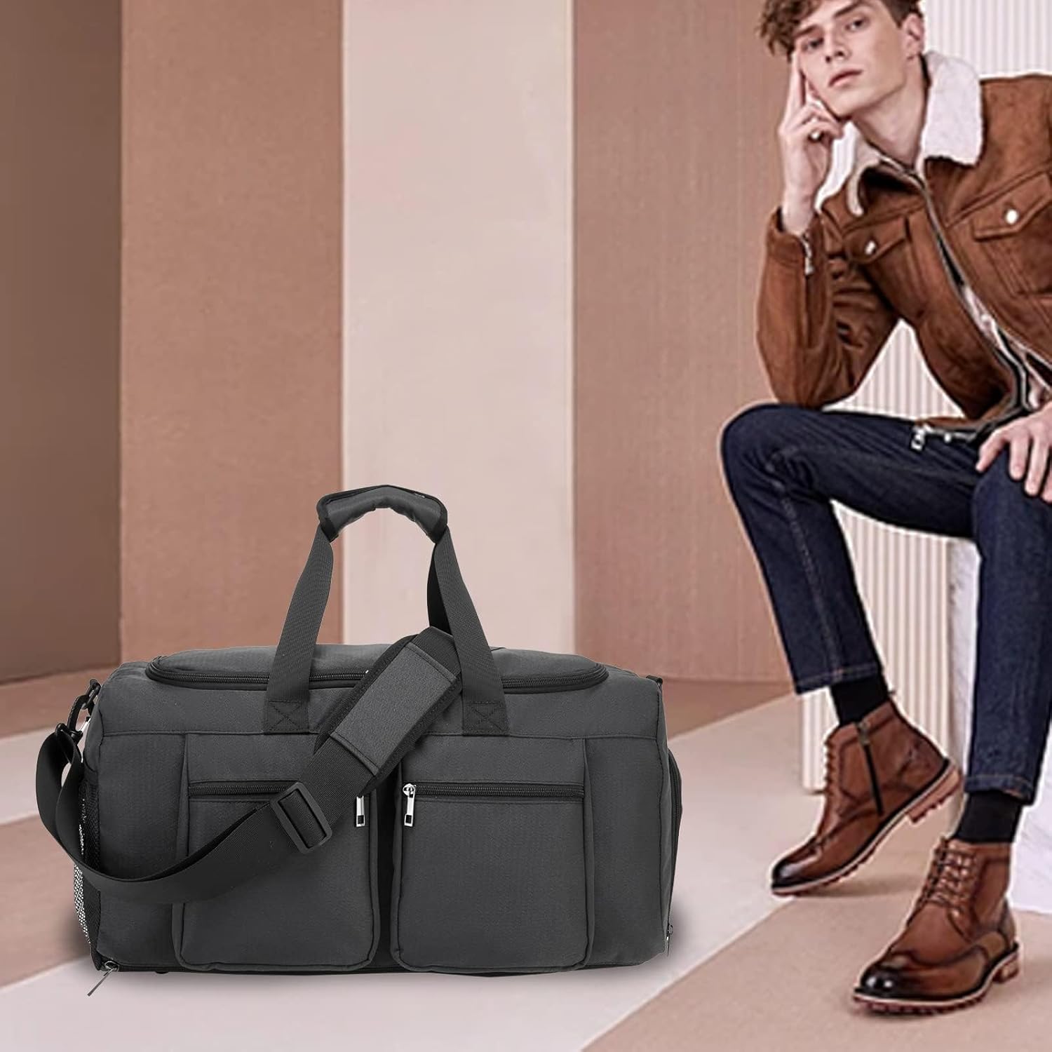 Seyfocnia Gym Duffle Bag - Versatile Travel Weekender with Wet Pocket & Shoe Compartment - Black