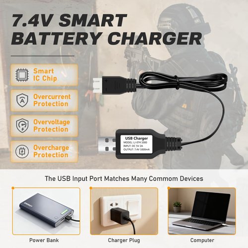 Airsoft 1400mAh 7.4V Lipo Battery - High Discharge Rate Rechargeable 2S with Tamiya Plug
