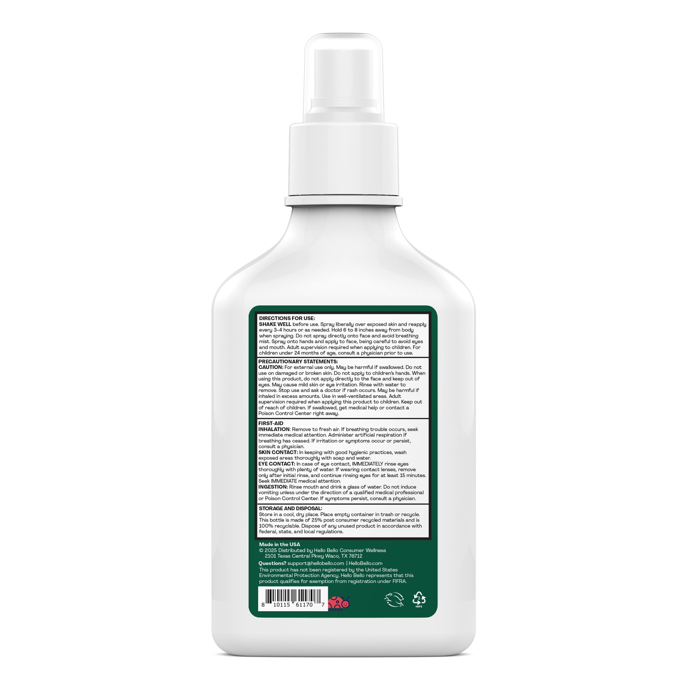 Hello Bello Mosquito Repellent Spritz, Made with Lemongrass and Peppermint Oils, 6.7oz Bottle