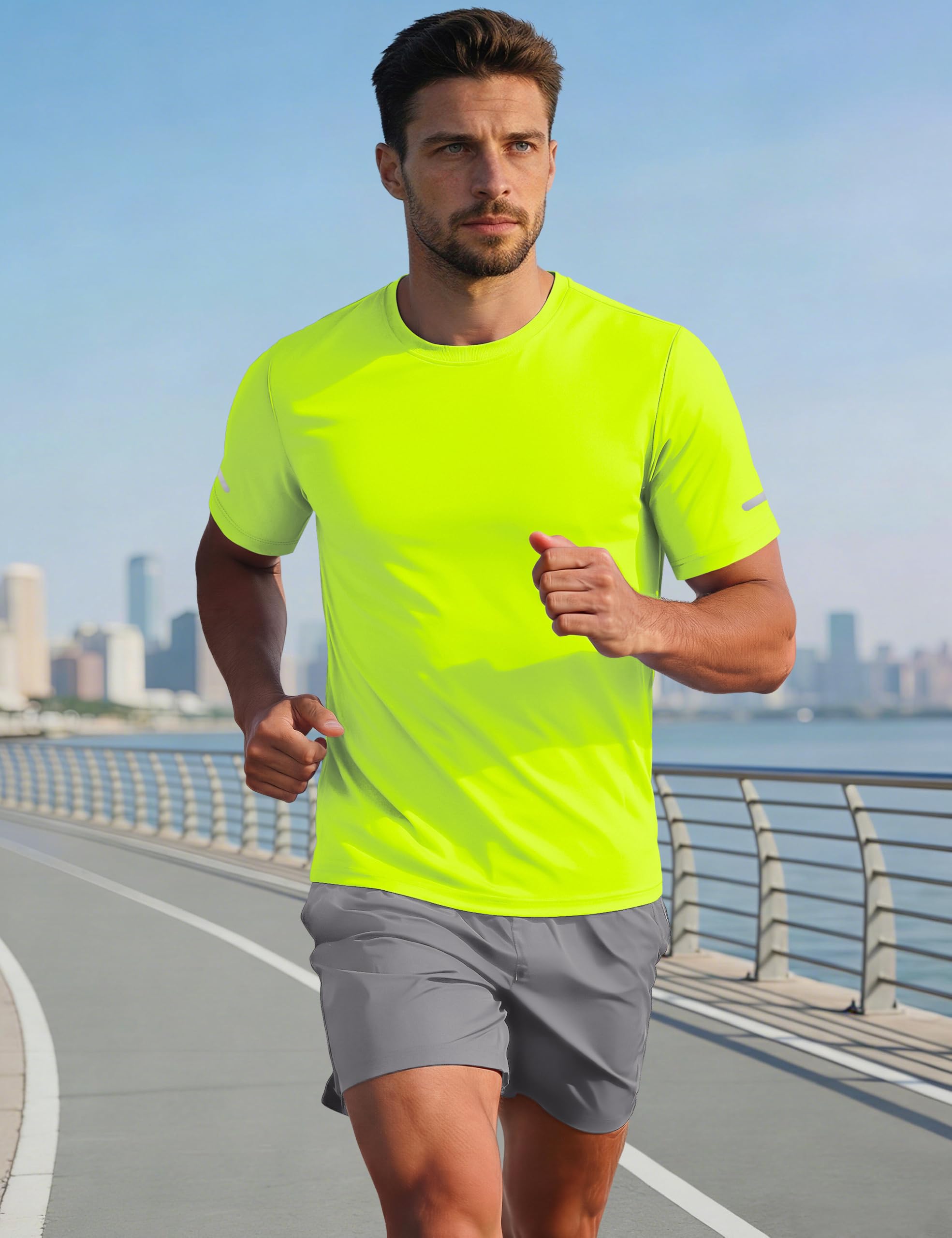 MAGCOMSEN Workout Shirts for Men Sun Protection Quick Dry Moisture Wicking Short Sleeve Tshirt Athletic Running Gym Dry Fit Rash Guard Green L