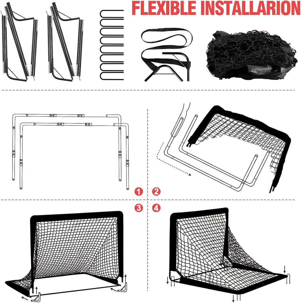 VAVOSPORT Soccer Goal Set - 2 Portable 6'x4' Kids Soccer Goals for Backyard Training & Outdoor Play