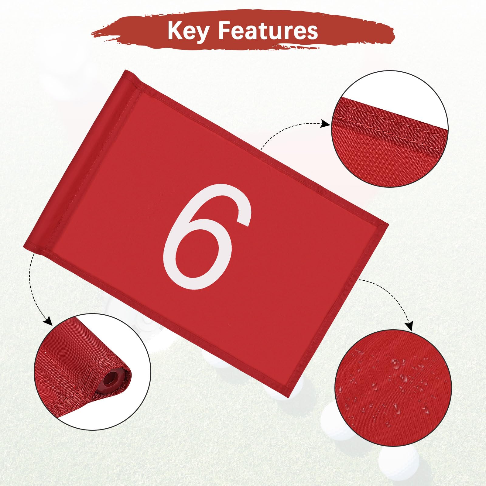 TIXIPEM Golf Flag with Tube Inserted [1pcs] - Nylon Putting Green Golf Target Flag with the Number 6 Use for Indoor & Outdoor Courts & Practice Field - [Red - 20 IN]