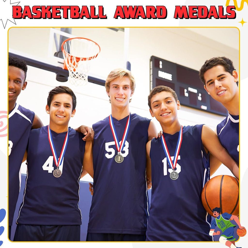 RoundFunny Award Medals - 1st, 2nd, 3rd Place Gold, Silver & Bronze Medals with Neck Ribbon | 2-Inch Trophy for Sports Competitions