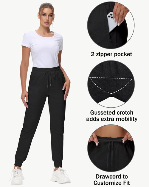 MIVEI 34" Inseam Women's Tall Sweatpants Cotton Joggers with Zipper Pockets Lounge Sweat Running Yoga Gym Extra Tall Pants Black