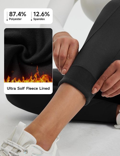 baleaf Women's Fleece Lined Thermal Leggings Winter Warm Pants High Waisted Tummy Control Cold Weather Tights with Pockets for Yoga Running Hiking Black S