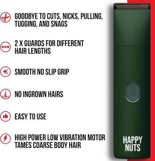 HAPPY NUTS Lumberjack 2.0 Men's Electric Body & Groin Hair Trimmer - Waterproof & Rechargeable Grooming Kit (Green)