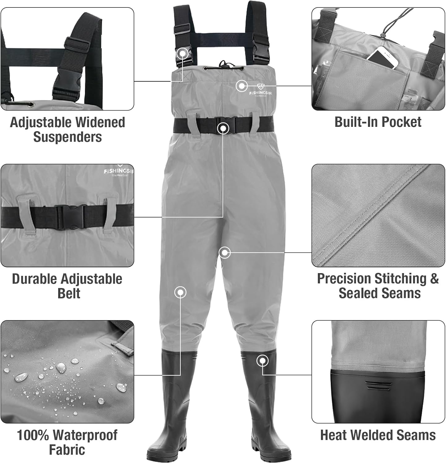 Skiennix Fishing Waders for Men | Waterproof 2-Ply Nylon/PVC Chest Waders with Boots