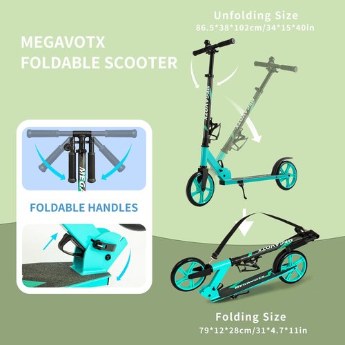 Megavotx Foldable Kids Scooter with 8 inch Sturdy Wheels - Scooters for Kids, Teens, Adults Ages 8+, Adjustable Handlebar, Gift for Boys&Girls, 220lbs Max Load Capacity, Bearing ABEC7 - （Green）