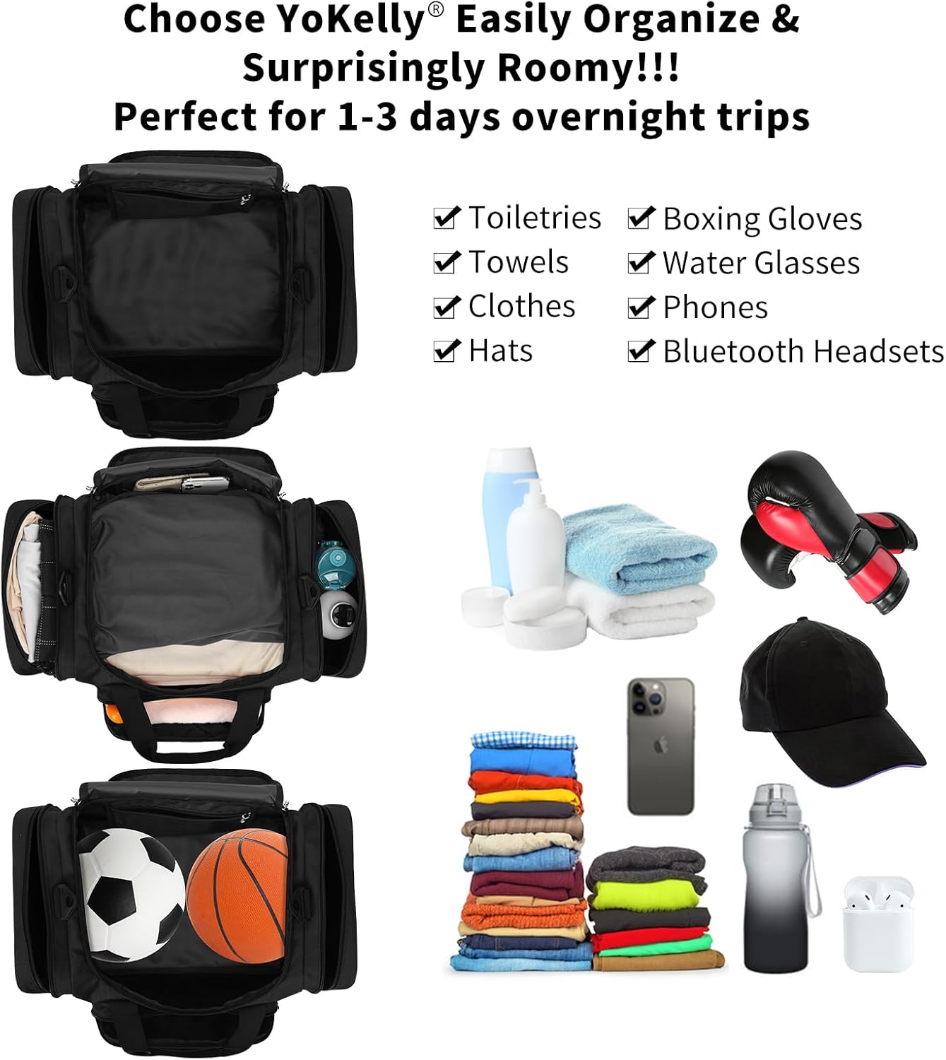 Skiennix Small Duffel Bag - 17-Inch Carry-On Weekender for Travel & Gym - Black (17x10x9 in)