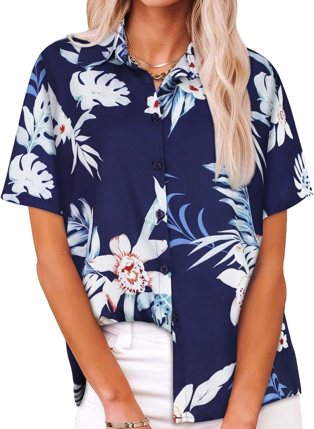 Skiennix Women’s Hawaiian Shirt - Cool Short Sleeve V-Neck Blouse for Summer Beach Outfits