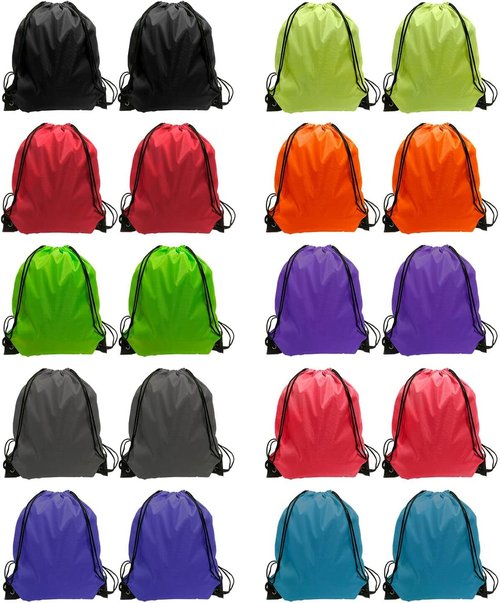 GoodtoU Drawstring Bags - 20 Pack Nylon Cinch Backpacks for Gym & Travel | Lightweight 15.5x13.5 Inch, 10 Colors