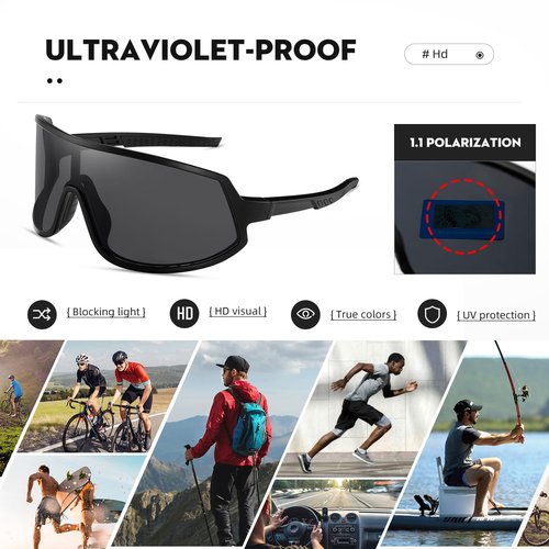 TIANYESY Sports Polarized Sunglasses for Men Women Cycling Driving Fishing Sunglasses UV Protection (Black)