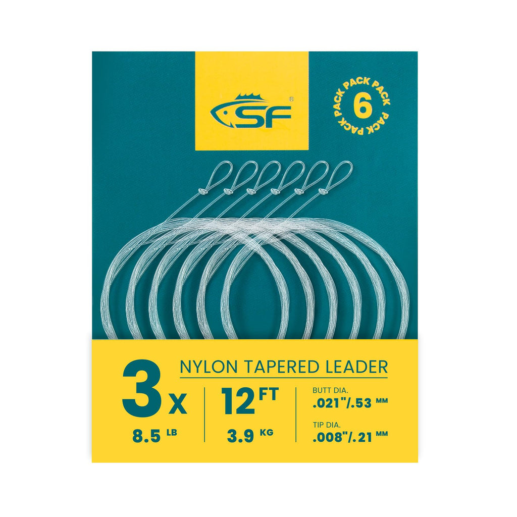 SF 6PCS Pre Tied Loop Fly Tapered Leader Nylon Fly Fishing Trout Leader Line 12FT-3X