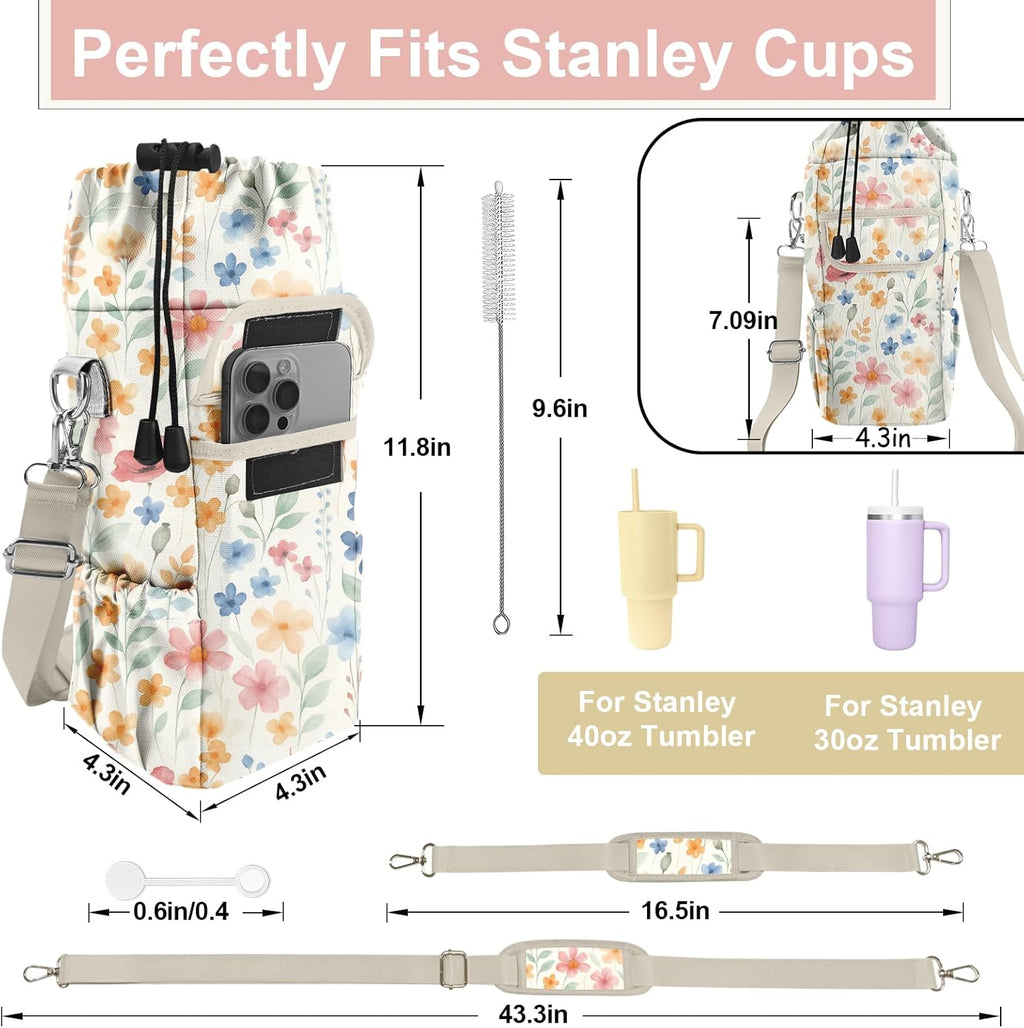 Stanley - Insulated Water Bottle Carrier Bag with Phone Pocket - Adjustable Crossbody Sling for 30/32/40 oz Tumblers