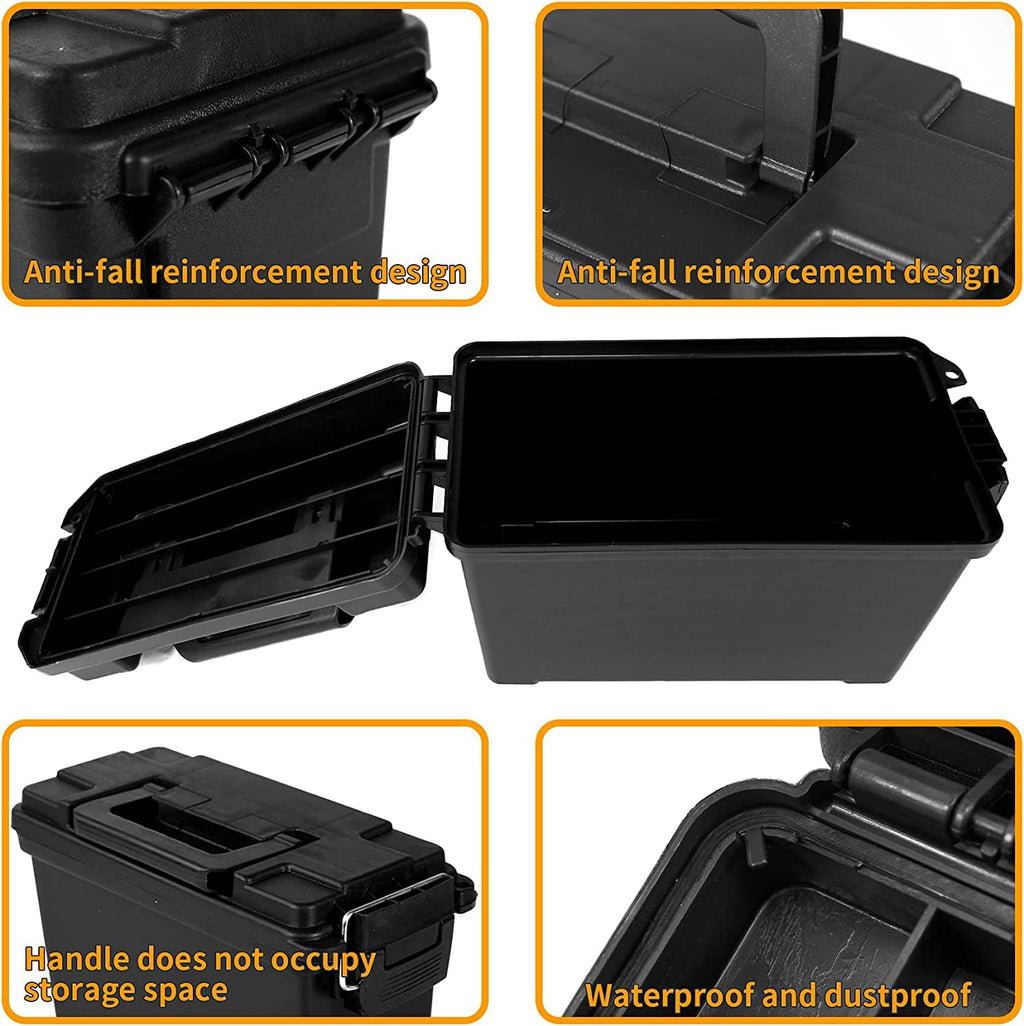 Volein 2-Pack Plastic Ammo Cans 30 & 50 Cal - Shotgun Rifle Pistol Gun Ammo Storage Box Tactical Military Army Holder, Black