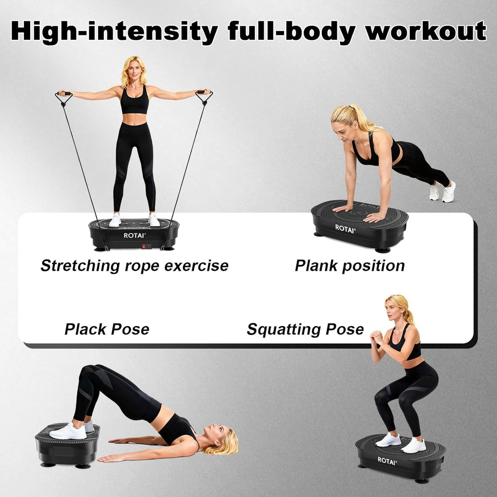 ROTAI Vibration Plate Exercise Machine - Full Body Fitness Platform for Weight Loss & Fat Burning | Adjustable Shake Plate in Black