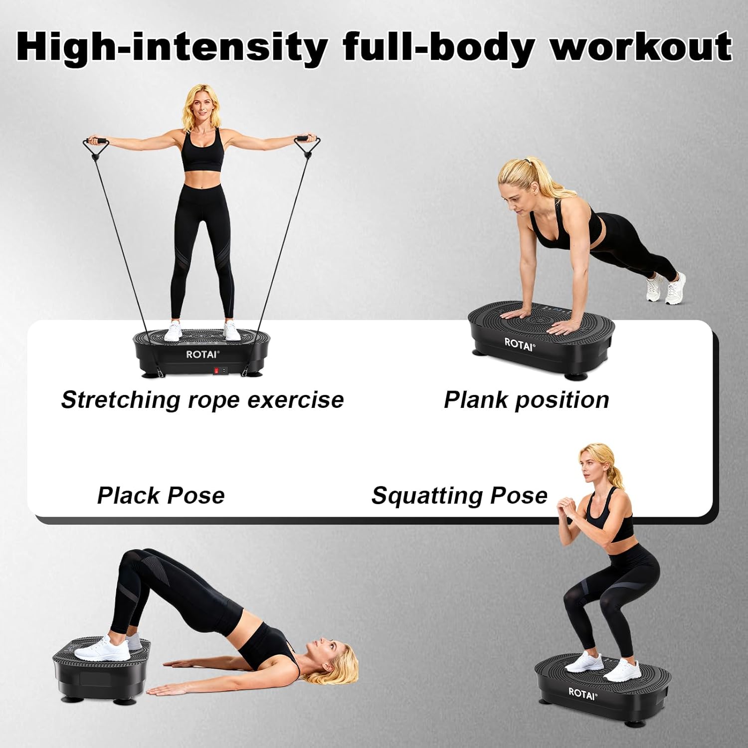 ROTAI Vibration Plate Exercise Machine - Full Body Fitness Platform for Weight Loss & Fat Burning | Adjustable Shake Plate in Black
